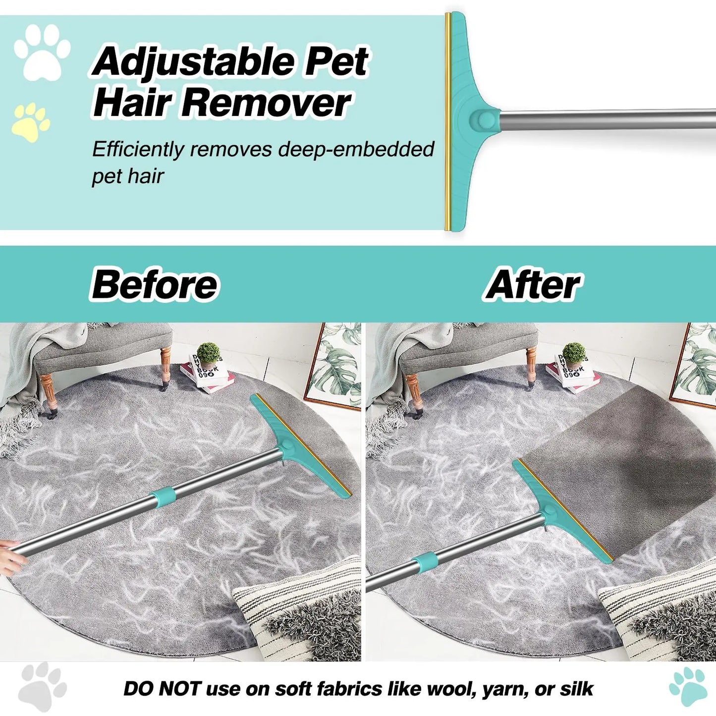 Adjustable Cat Hair Remover and Cleaning Brush with Hanging Ring - Effective Pet Hair Removal Tool for Carpets and Floors, Ideal for Valentine's Day Gifts
