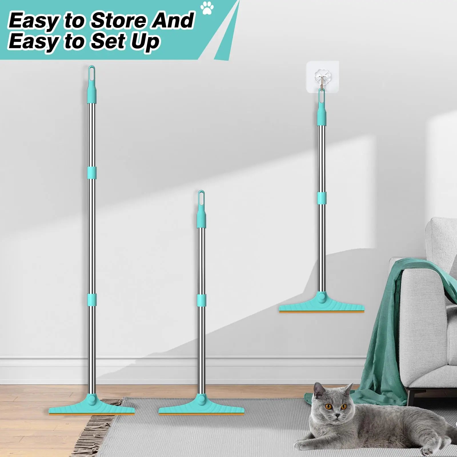 Adjustable Cat Hair Remover and Cleaning Brush with Hanging Ring - Effective Pet Hair Removal Tool for Carpets and Floors, Ideal for Valentine's Day Gifts