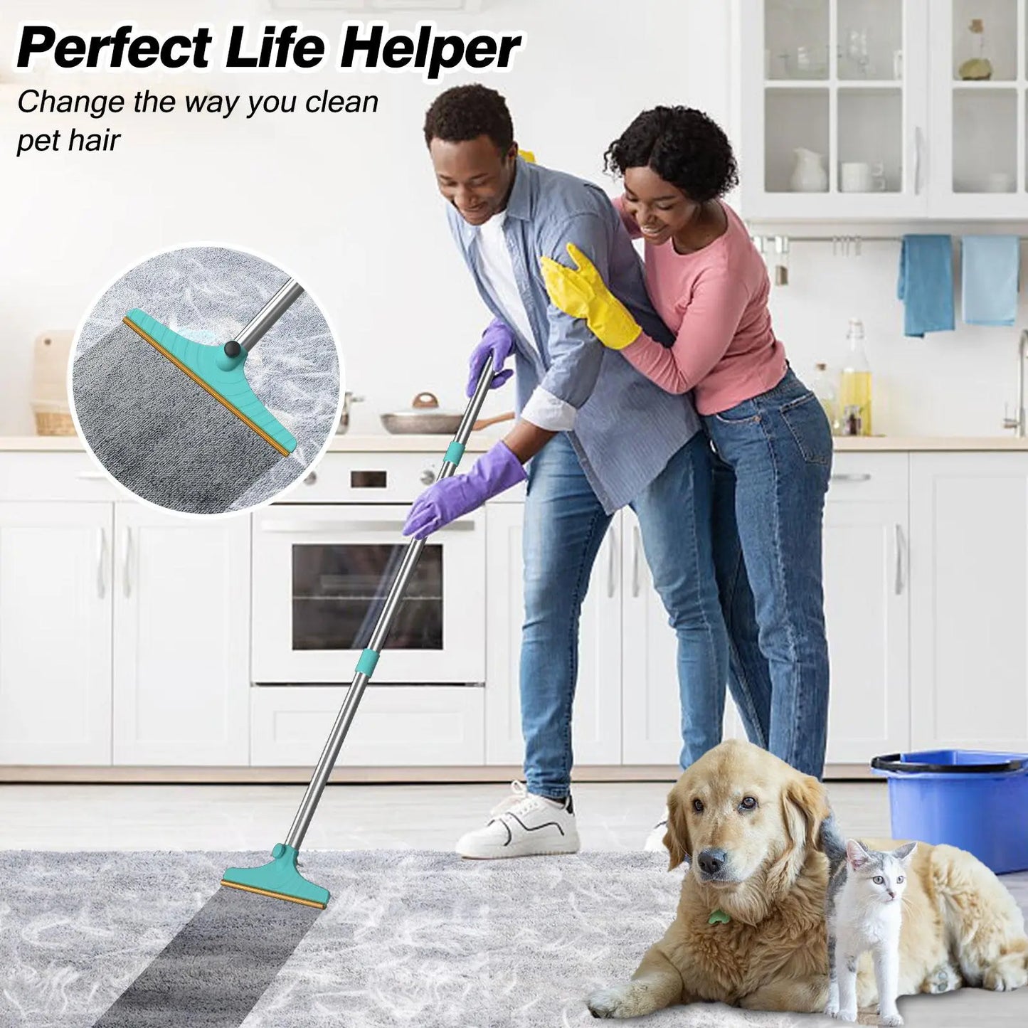 Adjustable Cat Hair Remover and Cleaning Brush with Hanging Ring - Effective Pet Hair Removal Tool for Carpets and Floors, Ideal for Valentine's Day Gifts