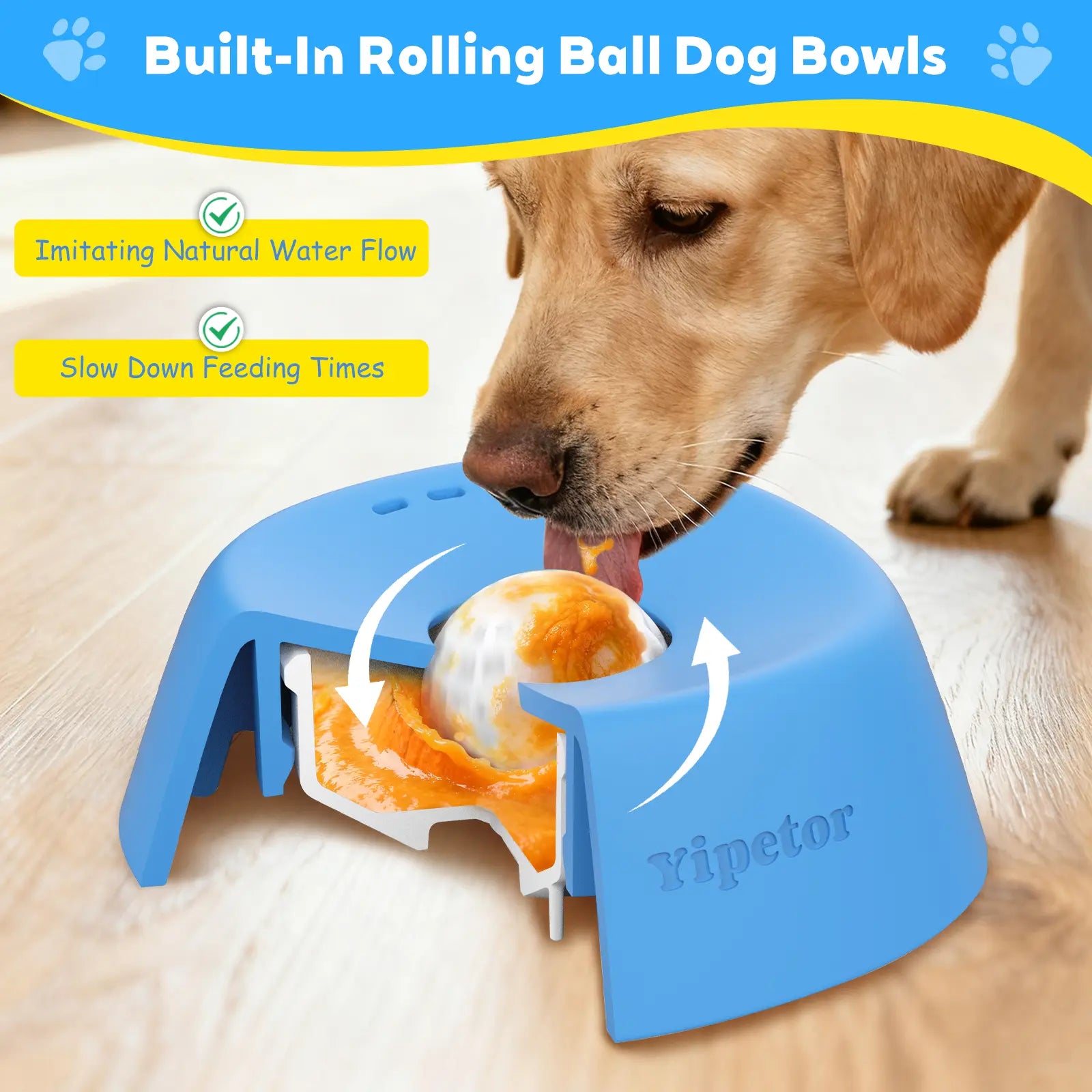 Yipetor Slow Feeder Dog Bowls for Liquid Treat, [Built-In Rolling Ball] No Spill Bone Broth Dog Licking Bowl, Multi-Purpose Puppy Yogurt Feeder Bowl for All Breeds Dietary Supplement/Post-Op Nutrition Feeding,#Summervibes #Petlovers