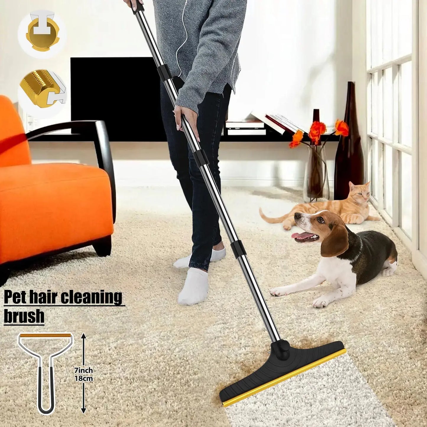 Adjustable Cat Hair Remover and Cleaning Brush with Hanging Ring - Effective Pet Hair Removal Tool for Carpets and Floors, Ideal for Valentine's Day Gifts
