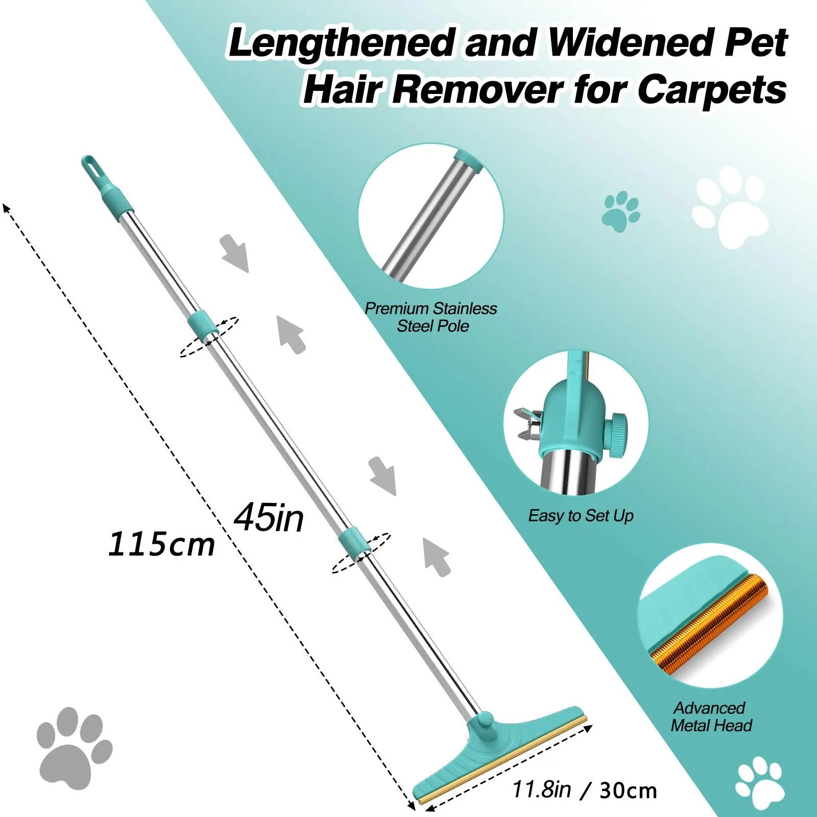 Adjustable Cat Hair Remover and Cleaning Brush with Hanging Ring - Effective Pet Hair Removal Tool for Carpets and Floors, Ideal for Valentine's Day Gifts